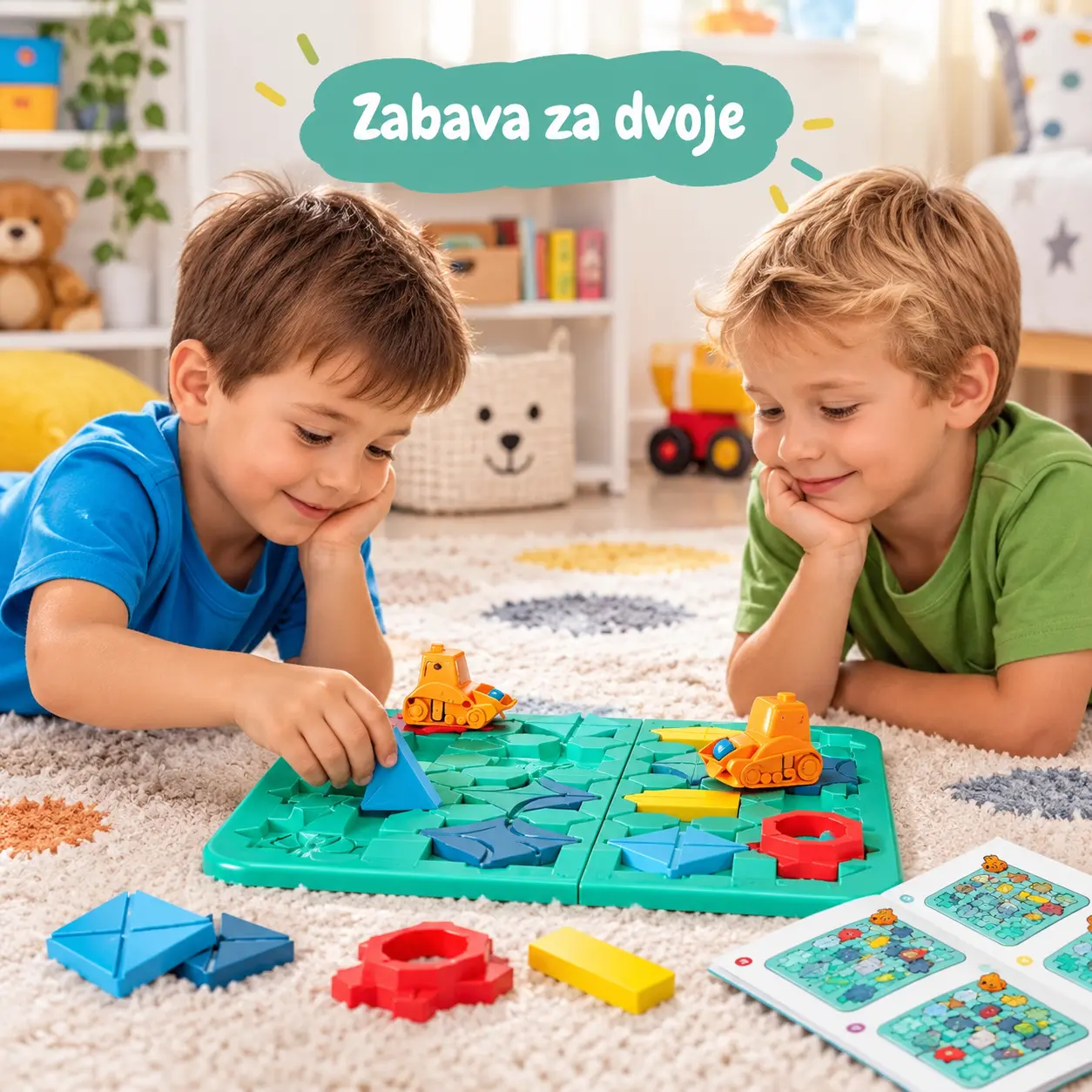 Dvoje djece se igra edukativnom igračkom za razvoj logike