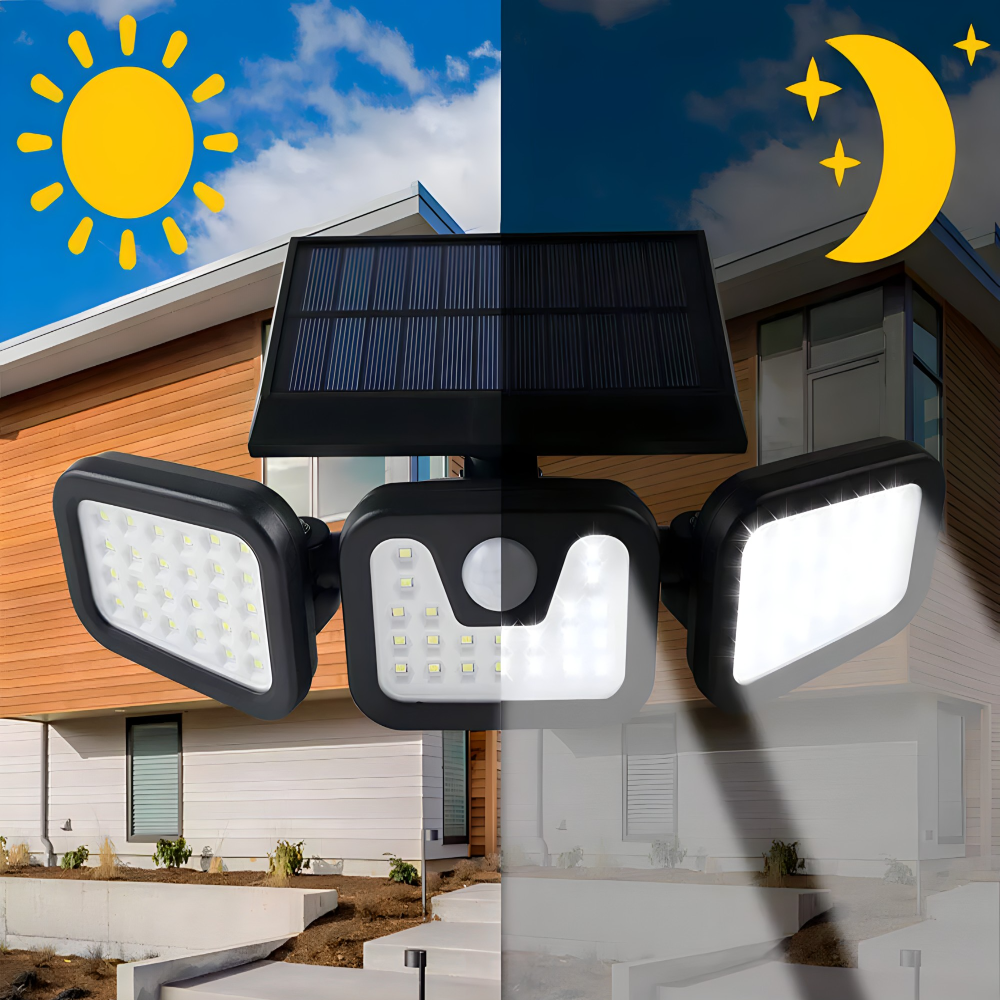 Trostrani solarni reflektor sa tri LED glave